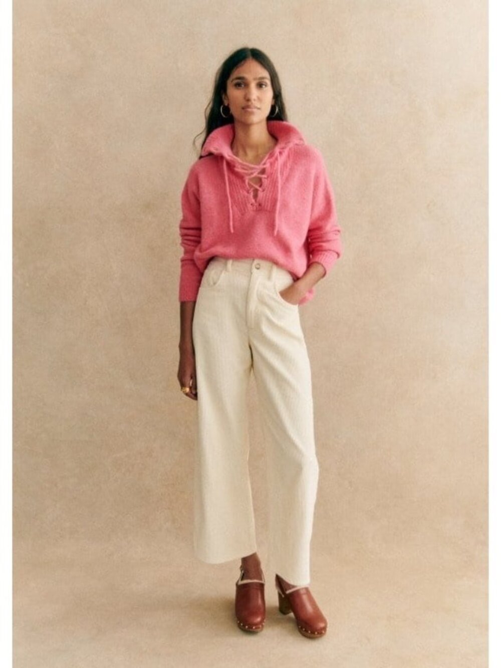 Sezane Soan baby alpaca blend lace up sweater